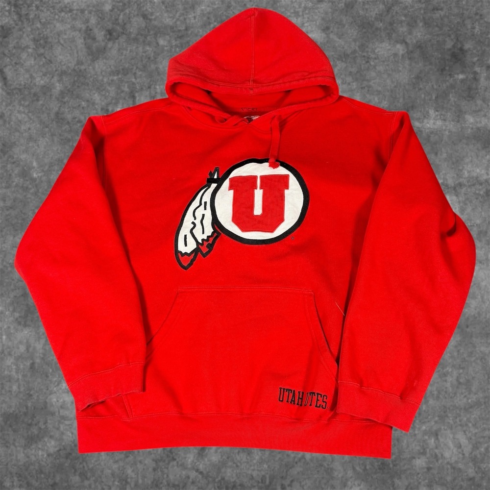 Pro Player Hoodie Mens L Red Good Utah Utes Embroidered Pullover Sweatshirt